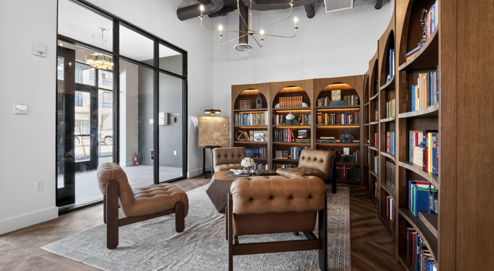 lounge area with modern decor and ample seating